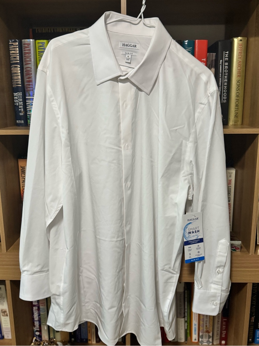 Haggar White Spread Collar Dress Shirt - Long Sleeve